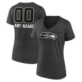 Seattle Seahawks Women's Personalized Name & Number Monochrome V-Neck Long Sleeve T-Shirt - Charcoal on sale