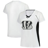 Cincinnati Bengals Women's Plus Size Glitter Lace-Up V- Neck T-Shirt - White on sale