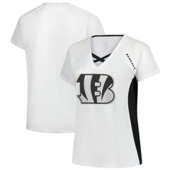 Cincinnati Bengals Women's Plus Size Glitter Lace-Up V- Neck T-Shirt - White on sale