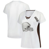 Cleveland Browns Women's Plus Size Glitter Lace-Up V- Neck T-Shirt - White on sale