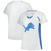 Detroit Lions Women's Plus Size Glitter Lace-Up V- Neck T-Shirt - White sale