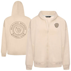 Milwaukee Brewers Levelwear Uphill Oversized Full-Zip Hoodie Khaki