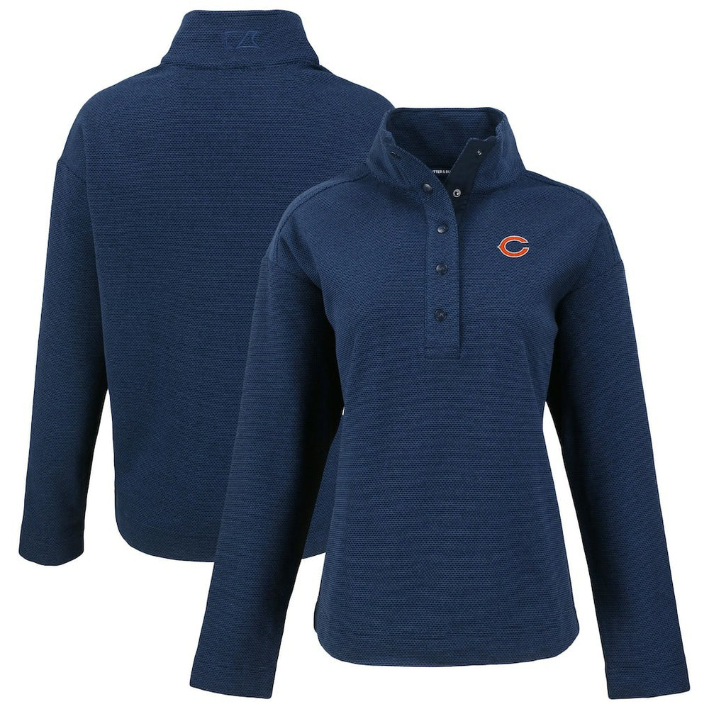 Chicago Bears Cutter & Buck Women's Hunts Point Eco Half-Snap Sweatshirt - Navy on sale