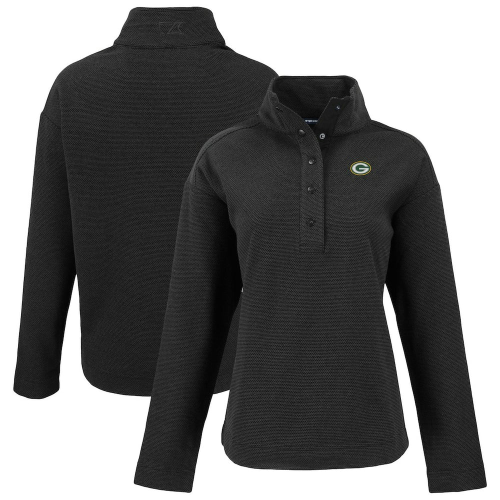 Green Bay Packers Cutter & Buck Women's Hunts Point Eco Half-Snap Sweatshirt - Black online