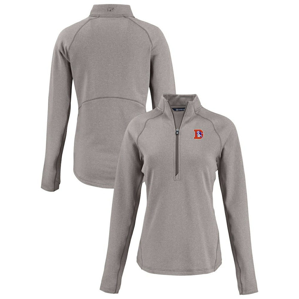 Denver Broncos Cutter & Buck Women's Peshastin Eco Fleece Recycled Tri-Blend Raglan Half-Zip Jacket - Heather Gray sale