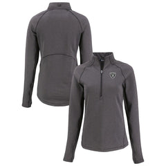 Las Vegas Raiders Cutter & Buck Women's Peshastin Eco Fleece Recycled Tri-Blend Raglan Half-Zip Jacket - Heather Black for sale