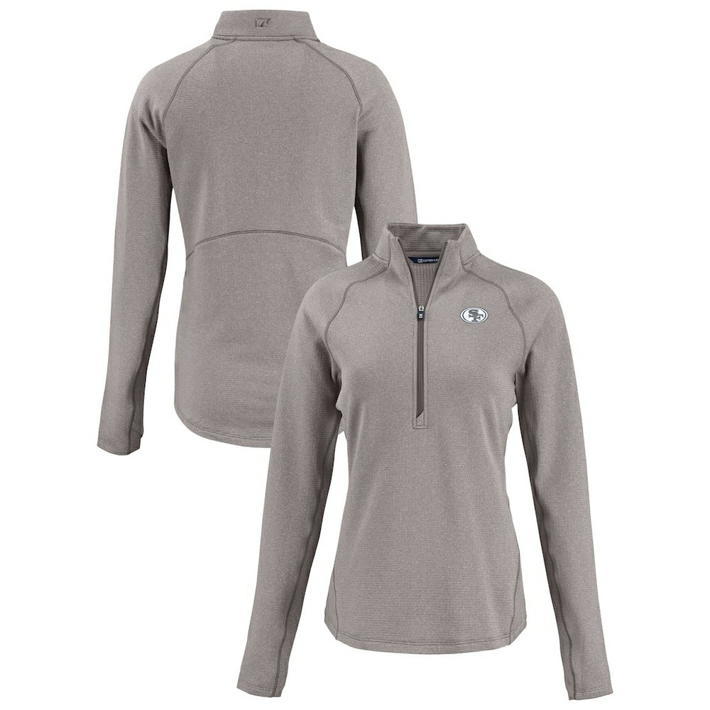San Francisco 49ers Cutter & Buck Women's Peshastin Eco Fleece Recycled Tri-Blend Raglan Half-Zip Jacket - Heather Gray sale