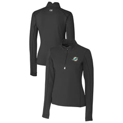 Miami Dolphins Cutter & Buck Women's Traverse Stretch Quarter-Zip Pullover Top - Black for sale
