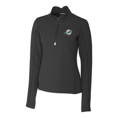 Miami Dolphins Cutter & Buck Women's Traverse Stretch Quarter-Zip Pullover Top - Black for sale