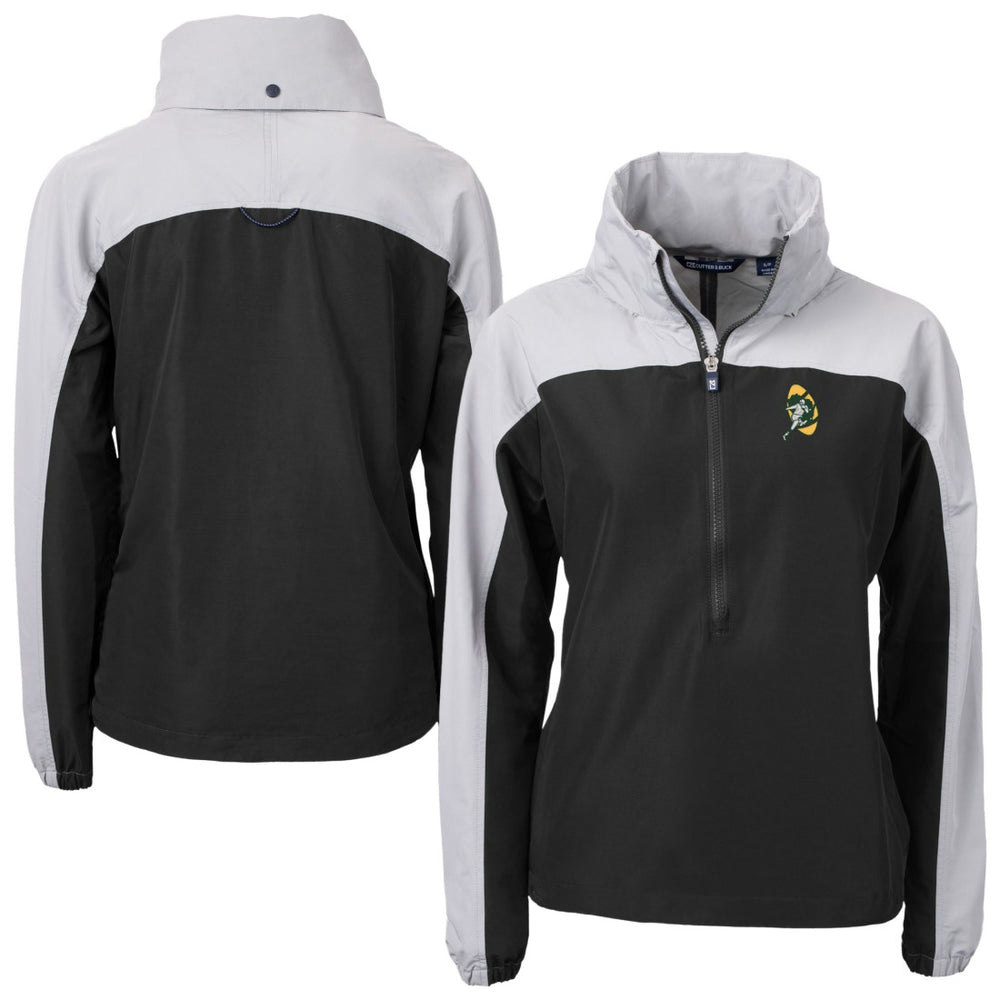 Green Bay Packers Cutter & Buck Women's Charter Eco Recycled Half-Zip Hooded Anorak Jacket - Black sale