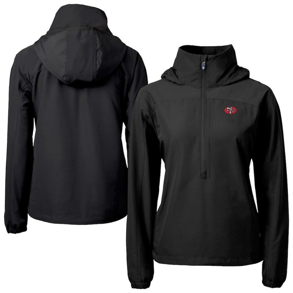 San Francisco 49ers Cutter & Buck Women's Charter Eco Recycled Half-Zip Hooded Anorak Jacket - Black outlet