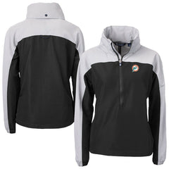 Miami Dolphins Cutter & Buck Women's Charter Eco Recycled Half-Zip Hooded Anorak Jacket - Black outlet