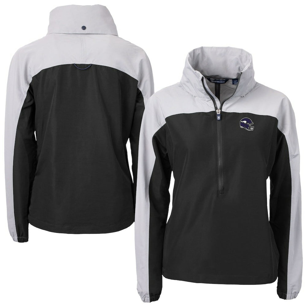 Minnesota Vikings Cutter & Buck Women's Charter Eco Recycled Half-Zip Hooded Anorak Jacket - Black cheap