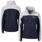 New England Patriots Cutter & Buck Women's Charter Eco Recycled Half-Zip Hooded Anorak Jacket - Navy sale