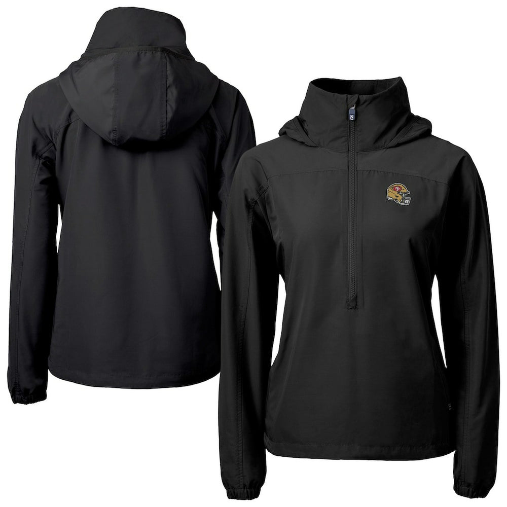 San Francisco 49ers Cutter & Buck Women's Charter Eco Recycled Half-Zip Hooded Anorak Jacket - Black for sale