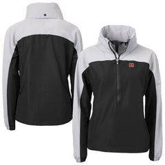 Cincinnati Bengals Cutter & Buck Women's Charter Eco Recycled Half-Zip Hooded Anorak Jacket - Black discount