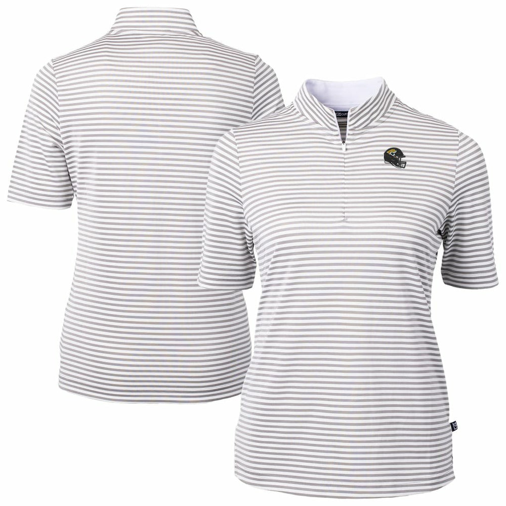 Jacksonville Jaguars Cutter & Buck Women's Virtue Eco Pique Stripe Recycled Quarter-Zip Top - Gray for sale