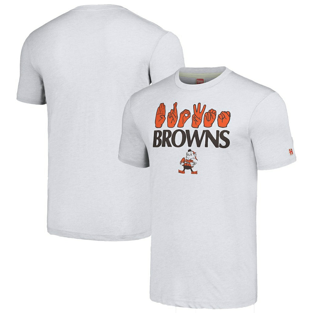 Cleveland Browns Homage Unisex The NFL ASL Collection by Love Sign American Sign Language T-Shirt - Ash outlet