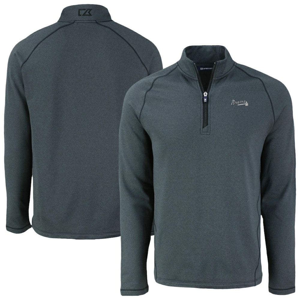 Atlanta Braves Cutter & Buck Peshastin Eco Fleece Recycled Raglan Quarter-Zip Top Heather Black