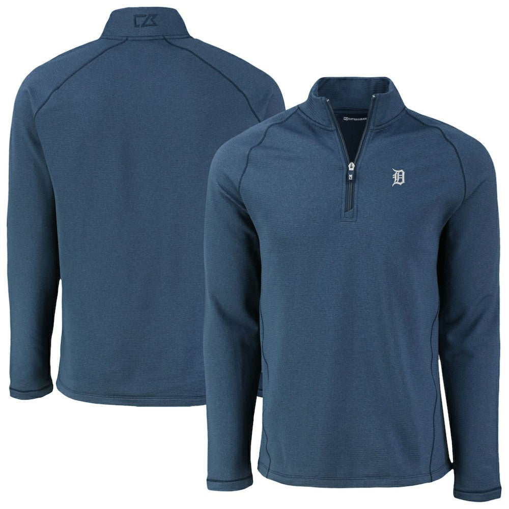 Detroit Tigers Cutter & Buck Peshastin Eco Fleece Recycled Raglan Quarter-Zip Top Heather Navy
