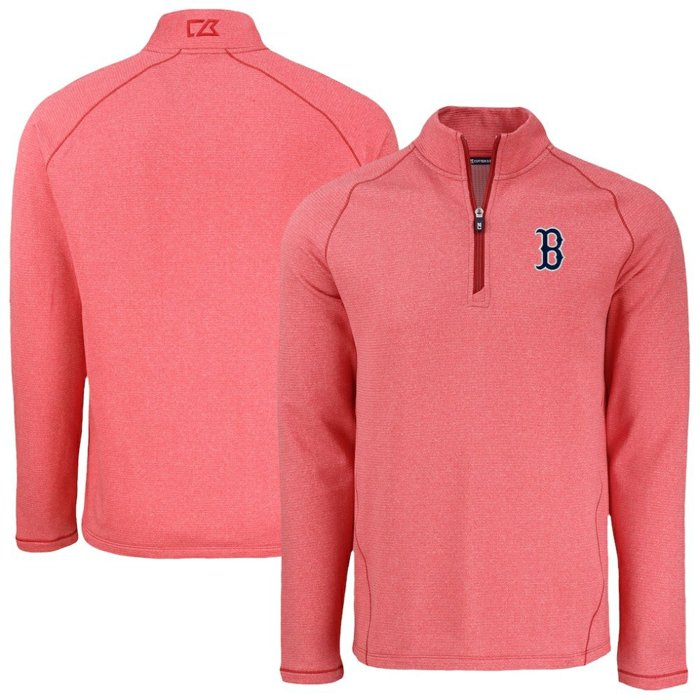 Boston Red Sox Cutter & Buck Peshastin Eco Fleece Recycled Raglan Quarter-Zip Top Heather Red