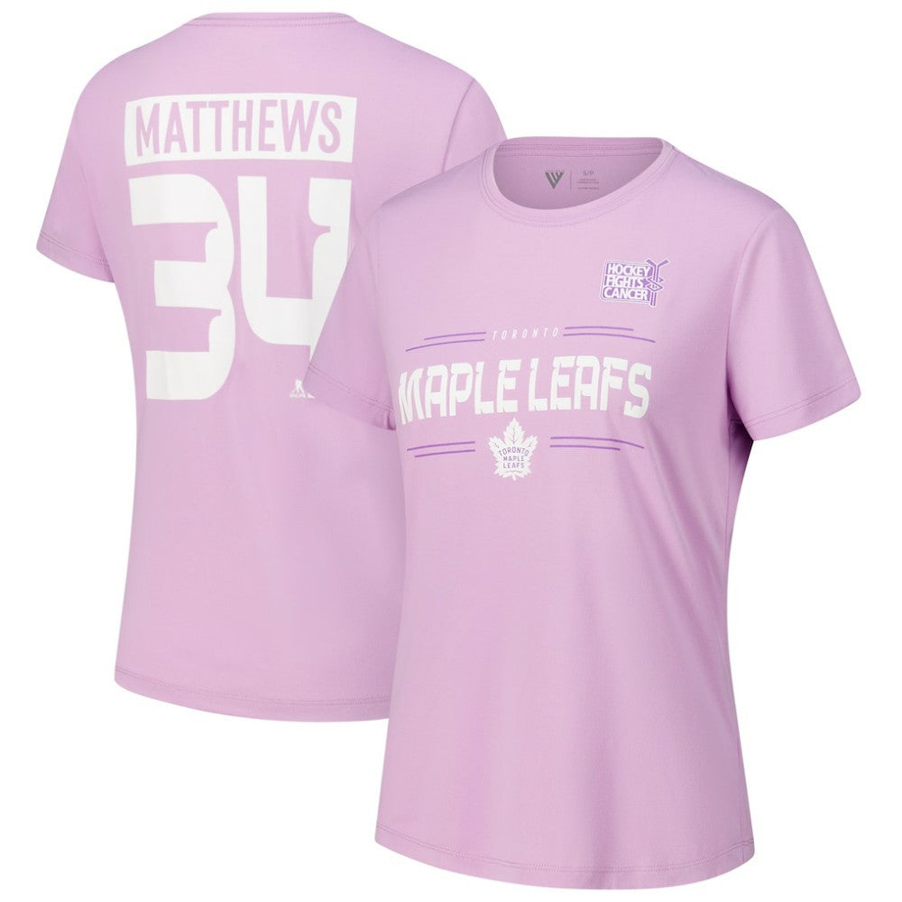 Auston Matthews Toronto Maple Leafs Levelwear Women's Hockey Fights Cancer Anthem Name & Number T-Shirt - Lavender T-shirts