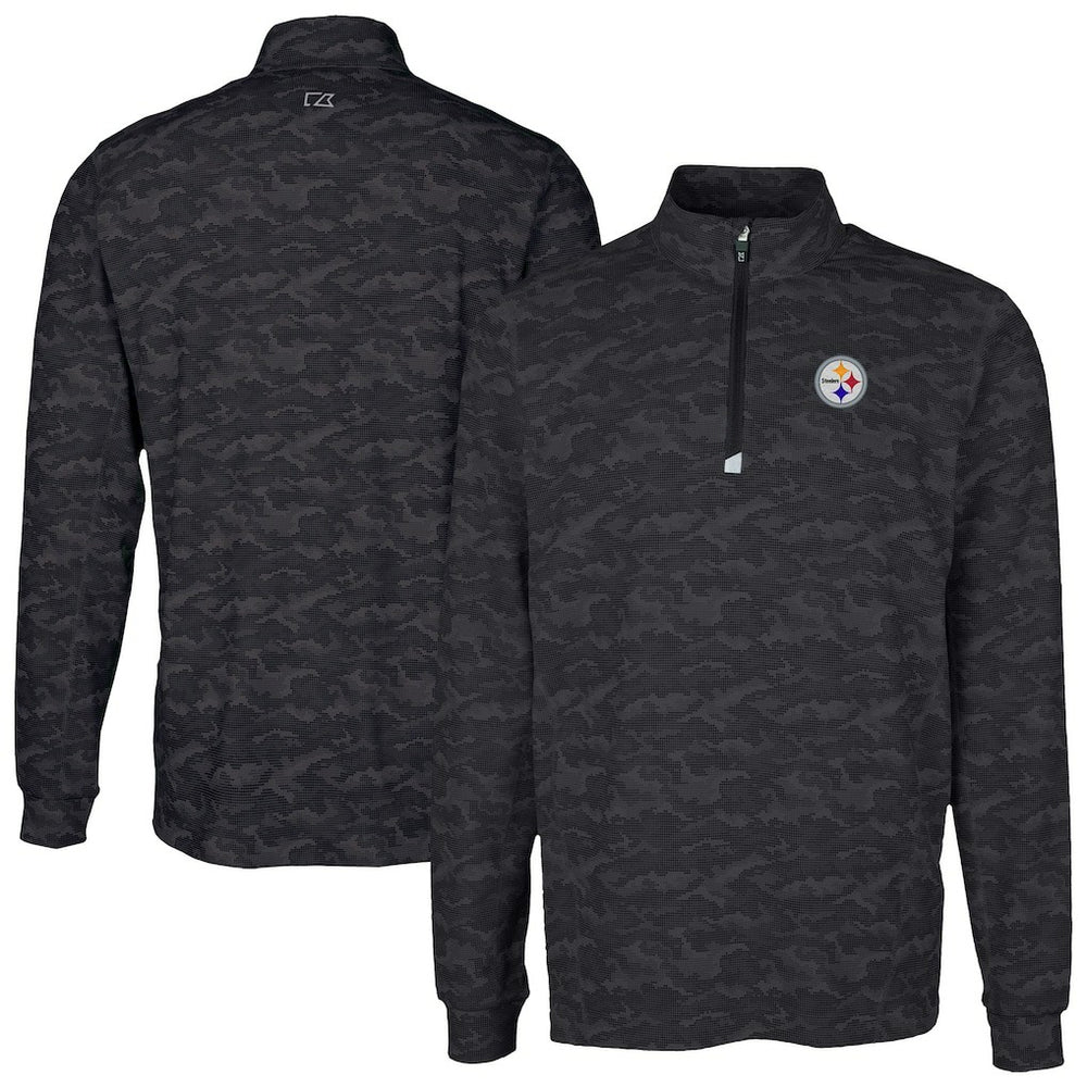 Pittsburgh Steelers Cutter & Buck Traverse Camo Print Stretch Quarter-Zip Top - Black on sale
