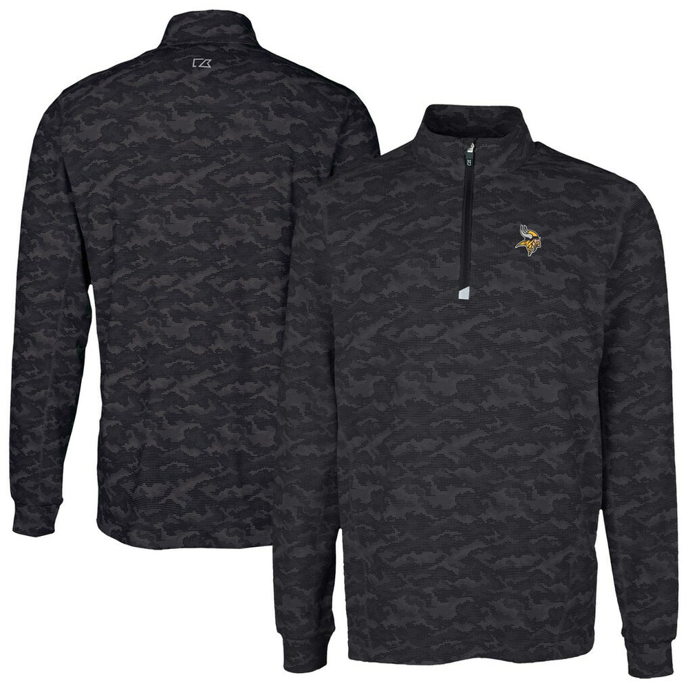 Minnesota Vikings Cutter & Buck Traverse Camo Print Stretch Quarter-Zip Top - Black sale