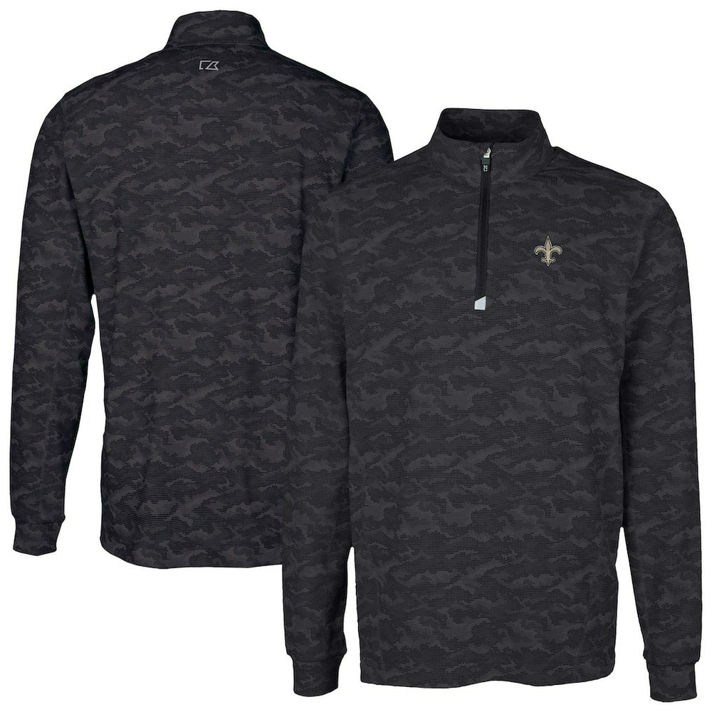 New Orleans Saints Cutter & Buck Traverse Camo Print Stretch Quarter-Zip Top - Black on sale