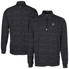 New Orleans Saints Cutter & Buck Traverse Camo Print Stretch Quarter-Zip Top - Black on sale