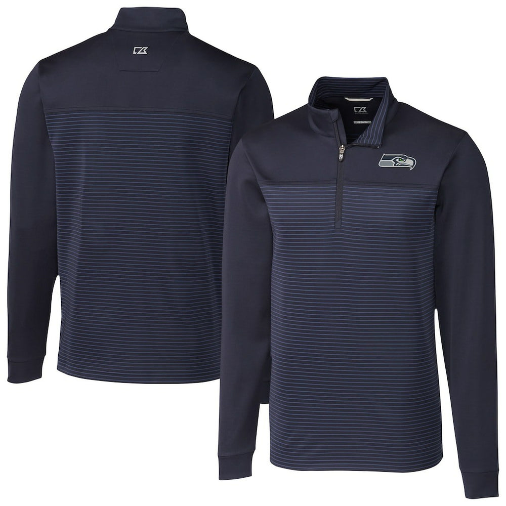 Seattle Seahawks Cutter & Buck Traverse Stripe Stretch DryTec Quarter-Zip Top - Navy sale