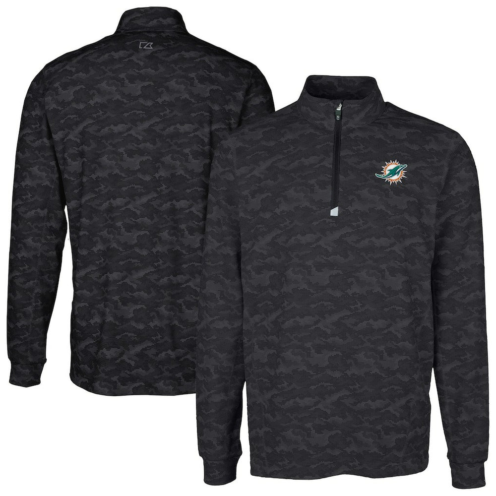 Miami Dolphins Cutter & Buck Big & Tall Traverse Eco Camo Tri-Blend DryTec Quarter-Zip Jacket - Black online