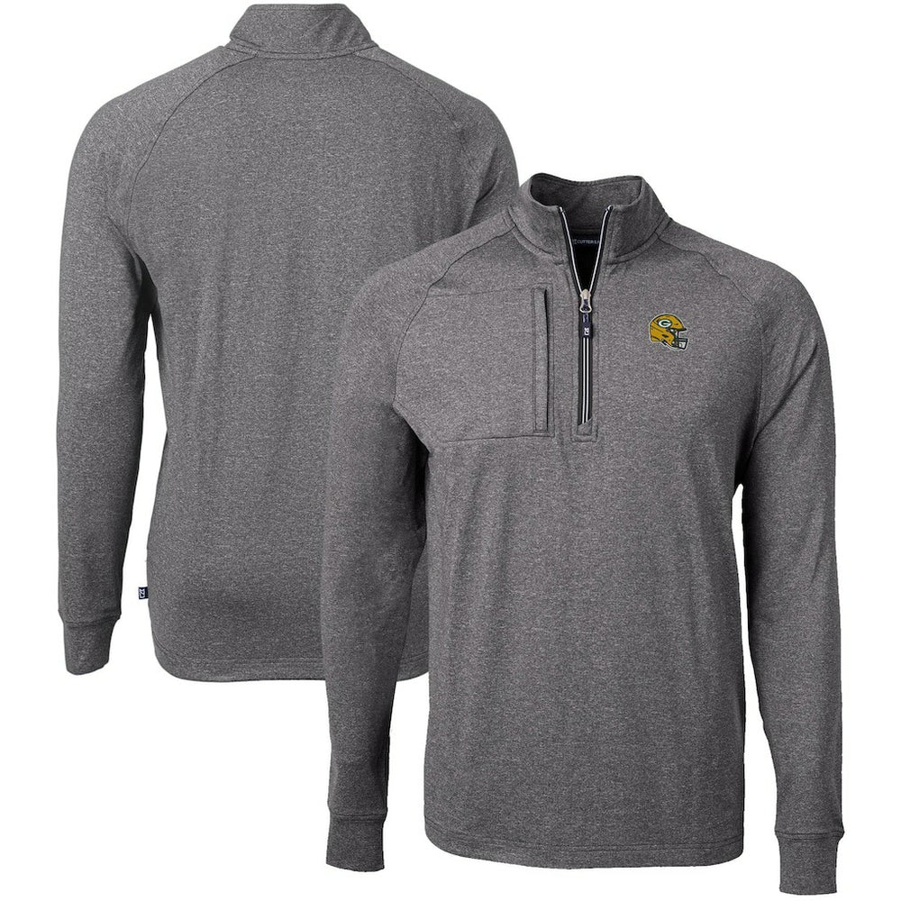 Green Bay Packers Cutter & Buck Big & Tall Adapt Eco Raglan Quarter-Zip Jacket - Heather Black online