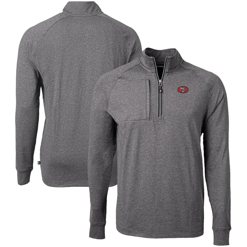 San Francisco 49ers Cutter & Buck Big & Tall Adapt Eco Raglan Quarter-Zip Jacket - Heather Black for sale