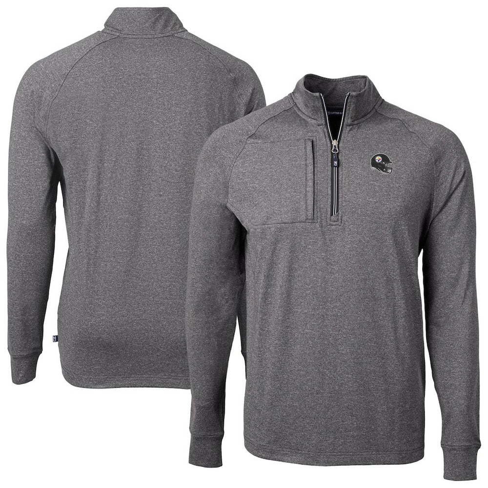 Pittsburgh Steelers Cutter & Buck Big & Tall Adapt Eco Raglan Quarter-Zip Jacket - Heather Black online