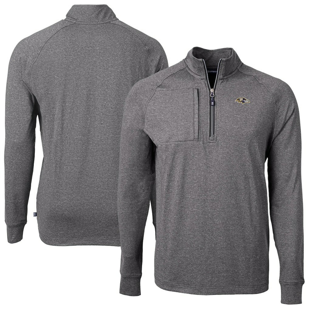 Baltimore Ravens Cutter & Buck Big & Tall Adapt Eco Raglan Quarter-Zip Jacket - Heather Black outlet