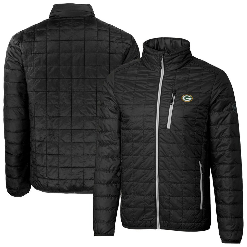 Green Bay Packers Cutter & Buck Big & Tall Rainier PrimaLoft Eco Insulated Full-Zip Hoodie Puffer Jacket - Black sale