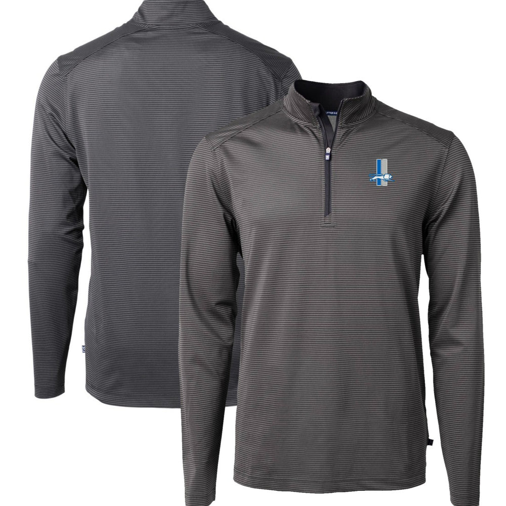 Detroit Lions Cutter & Buck Big & Tall Virtue Eco Pique Micro Stripe Tri-Blend Quarter-Zip Jacket - Black for sale