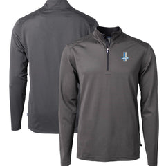 Detroit Lions Cutter & Buck Big & Tall Virtue Eco Pique Micro Stripe Tri-Blend Quarter-Zip Jacket - Black for sale