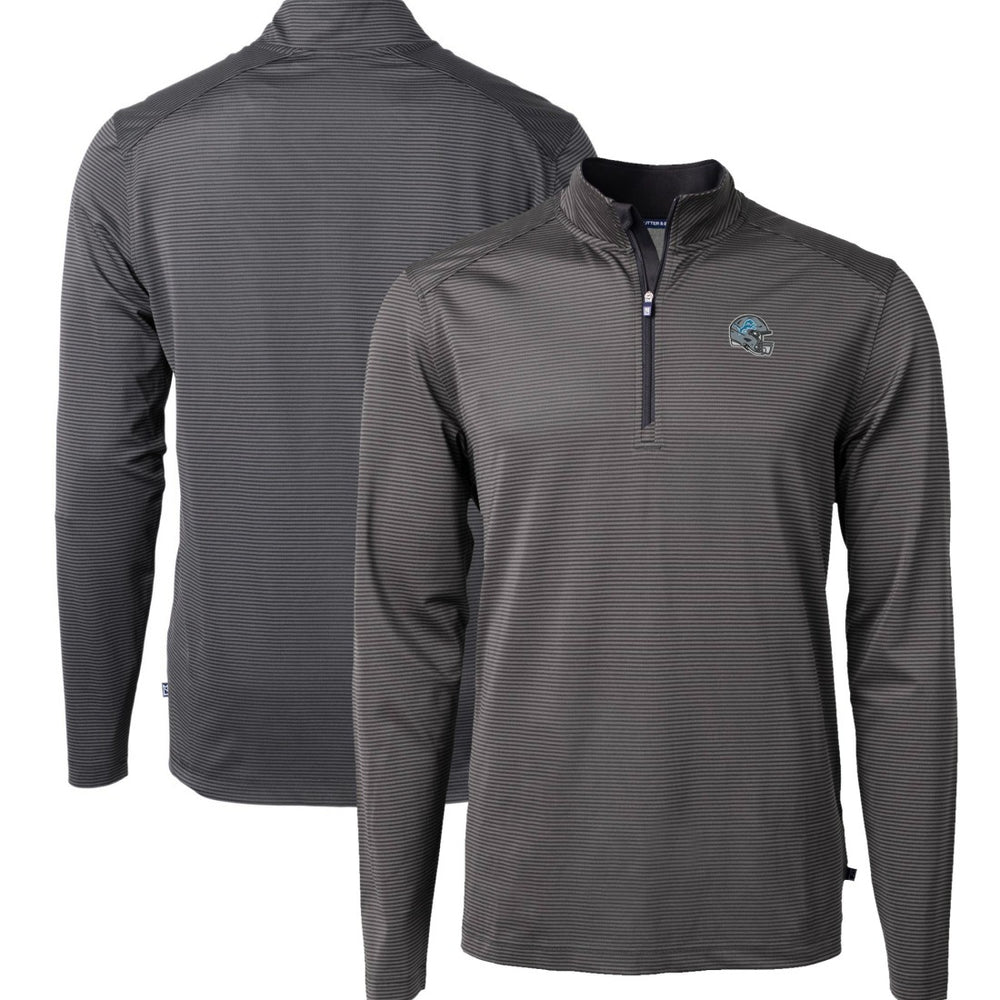 Detroit Lions Cutter & Buck Big & Tall Virtue Eco Pique Micro Stripe Tri-Blend Quarter-Zip Jacket - Black cheap