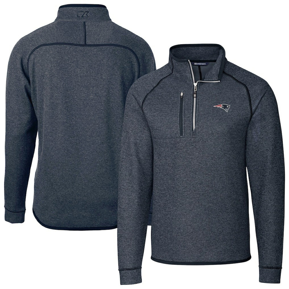New England Patriots Cutter & Buck Big & Tall Mainsail Sweater-Knit Half-Zip Jacket - Heather Navy sale