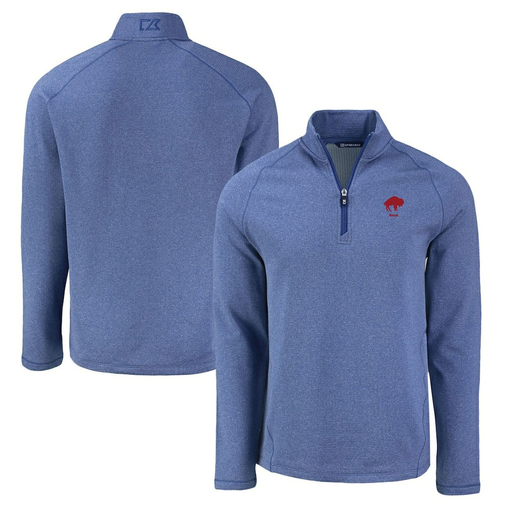 Buffalo Bills Cutter & Buck Peshastin Eco Fleece Tri-Blend Raglan Recycled Quarter-Zip Jacket - Heather Royal for sale