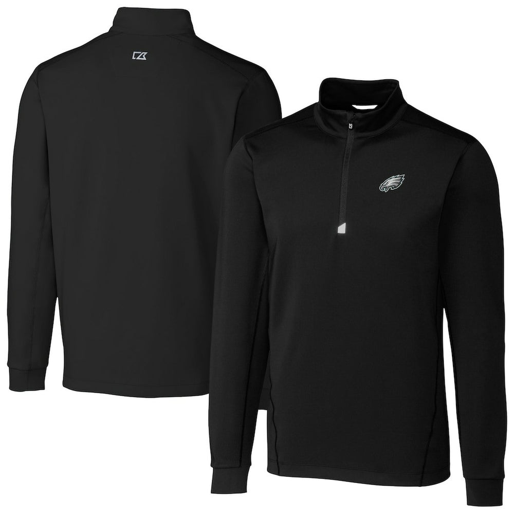 Philadelphia Eagles Cutter & Buck Big & Tall Traverse Stretch Quarter-Zip Top - Black on sale