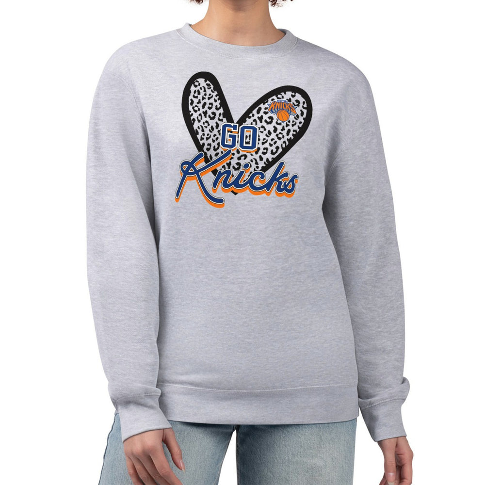 New York Knicks G-III 4Her by Carl Banks Women's Leopard Heart Fleece Pullover Sweatshirt - Heather Gray outlet