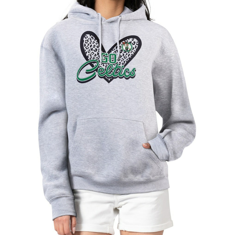 Boston Celtics G-III 4Her by Carl Banks Women's Leopard Heart Graphic Fleece Pullover Hoodie - Heather Gray sale