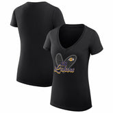 Los Angeles Lakers G-III 4Her by Carl Banks Women's Super-Slim Fit Lightweight Leopard Heart V-Neck T-Shirt - Black sale