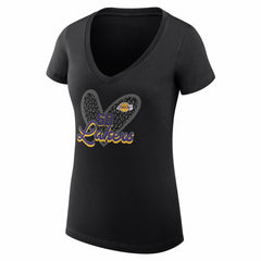 Los Angeles Lakers G-III 4Her by Carl Banks Women's Super-Slim Fit Lightweight Leopard Heart V-Neck T-Shirt - Black sale