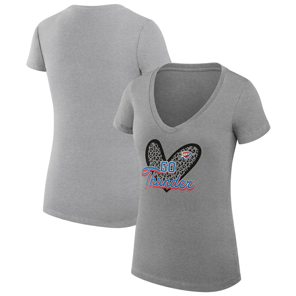 Oklahoma City Thunder G-III 4Her by Carl Banks Women's Super-Slim Fit Lightweight Leopard Heart V-Neck T-Shirt - Heather Gray cheap