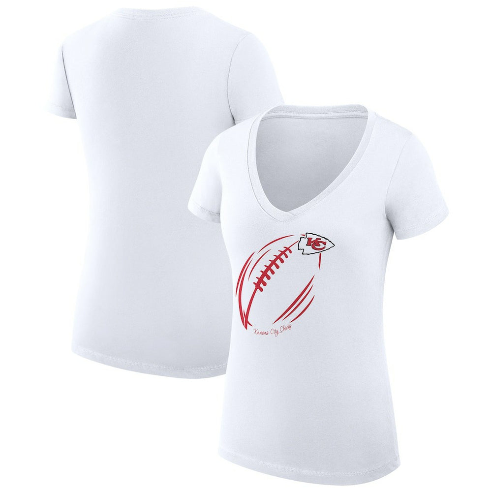 Kansas City Chiefs G-III 4Her by Carl Banks Women's Super-Slim Fit Lightweight Subtle Football V-Neck T-Shirt - White for sale