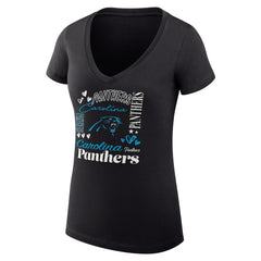 Carolina Panthers G-III 4Her by Carl Banks Women's Super-Slim Fit Lightweight Collage Team V-Neck T-Shirt - Black outlet